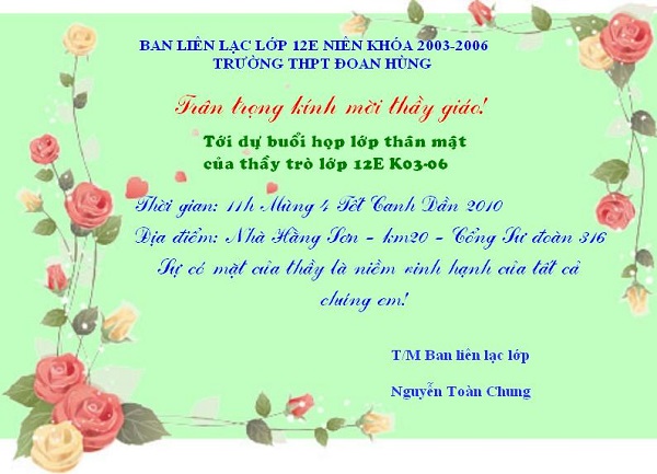 Những mẫu thiệp mời họp lớp đẹp, độc đáo, chất lượng