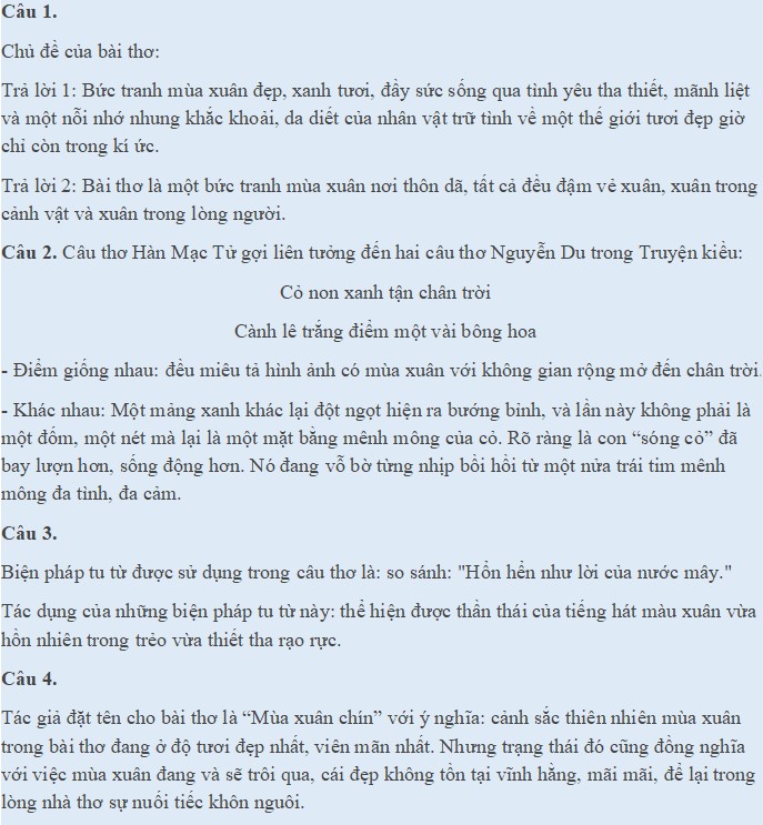 Đọc hiểu Mùa xuân chín đề 2