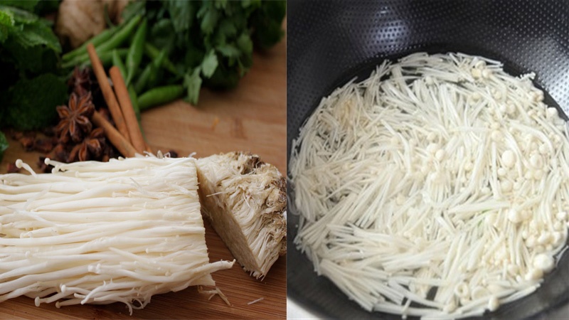 Nấm kim châm được sơ chế sạch sẽ