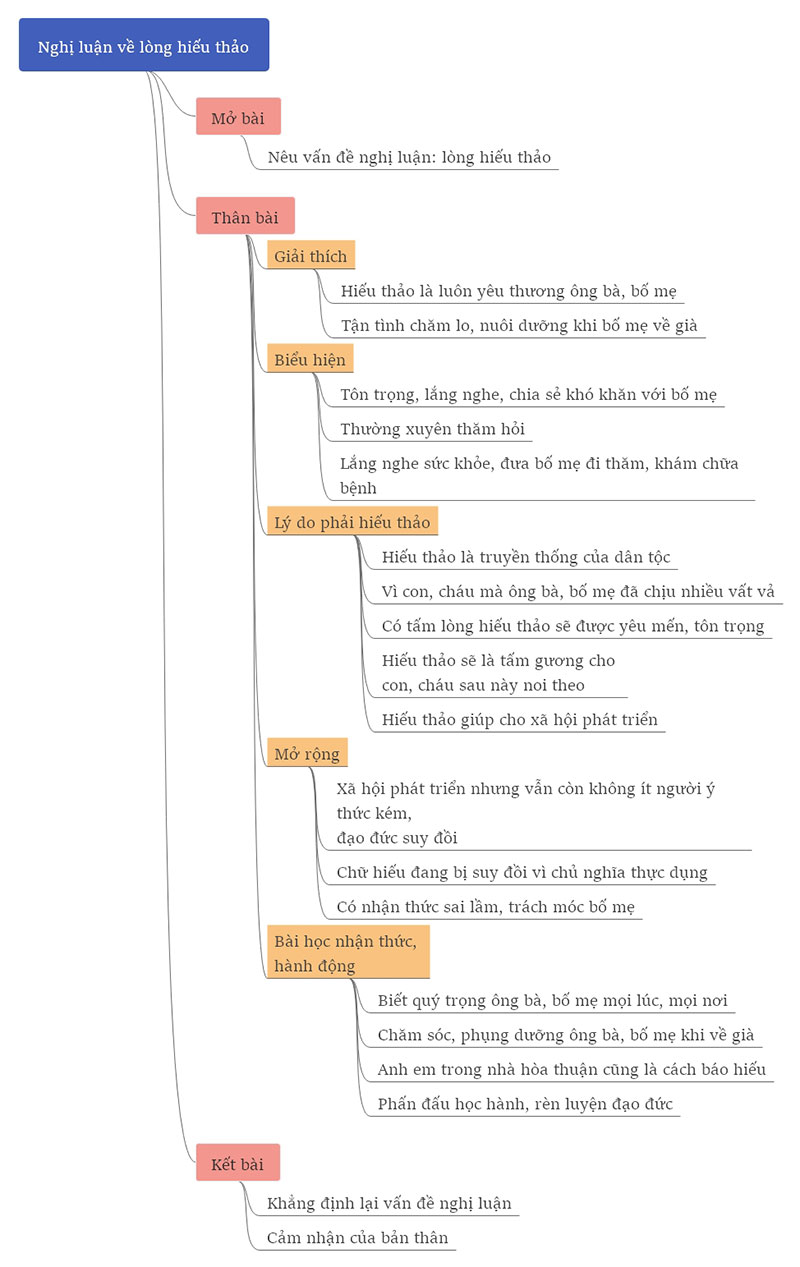 Sơ đồ nghị luận xã hội về lòng hiếu thảo