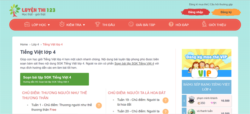 luyenthi123.com - Học Tiếng Việt lớp 4 online miễn phí
