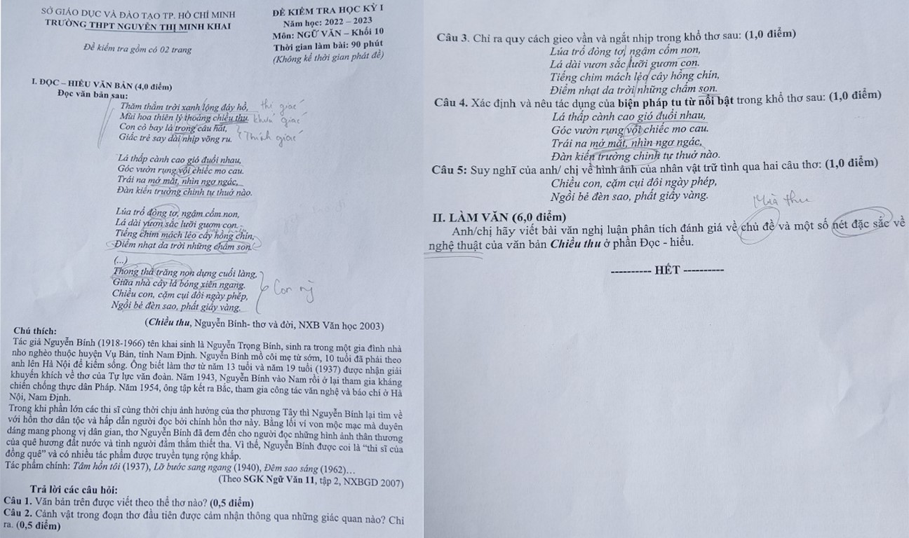 Học sinh bất ngờ với đề kiểm tra ngữ văn học kỳ 1
