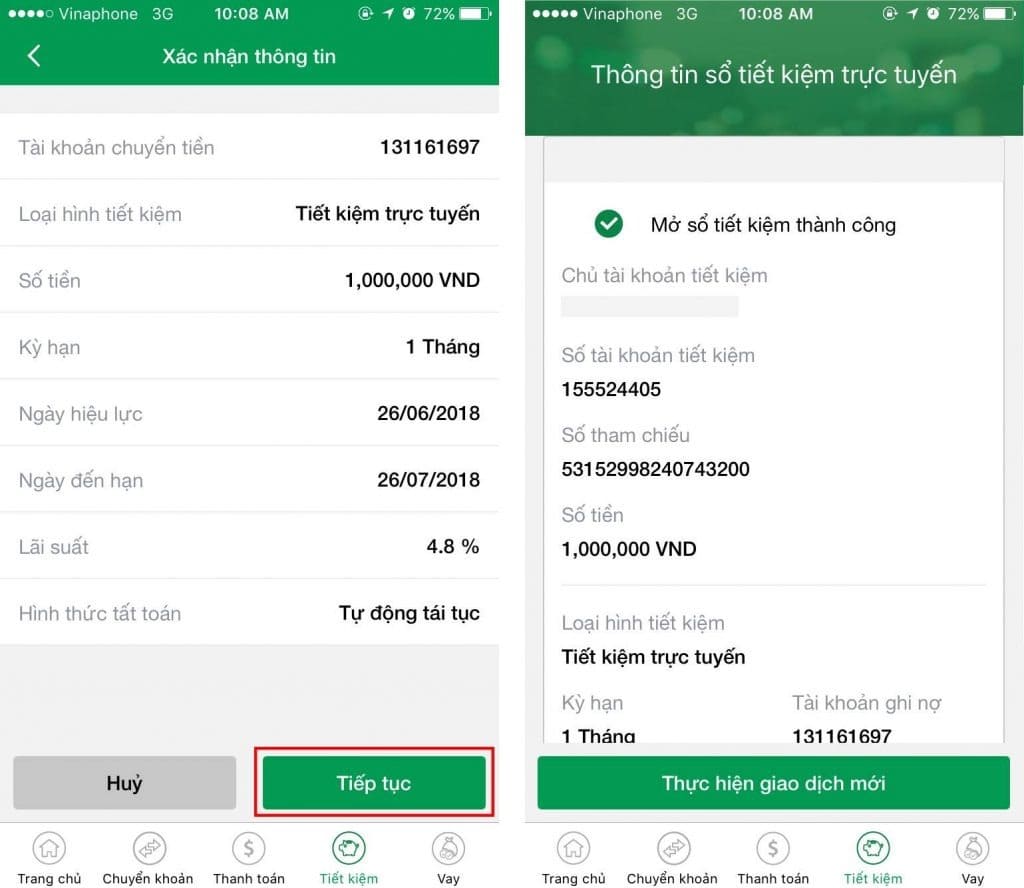 rut tien tu tai khoan tiet kiem online vietcombank 1