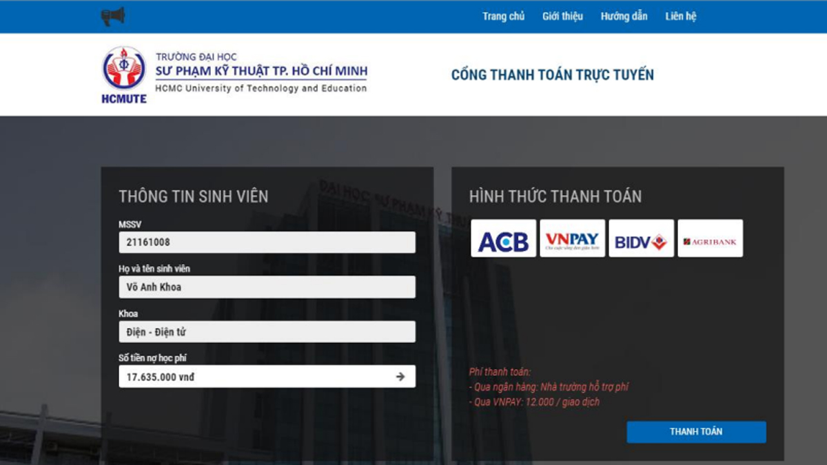 Các phương thức đóng học phí tại trường Sư phạm Kỹ thuật TP.HCM