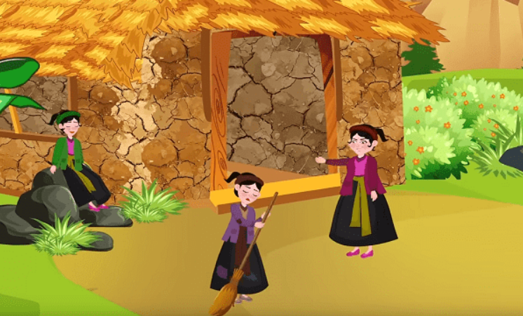 Dì ghẻ hàng ngày bắt Tấm làm hết mọi công việc trong nhà còn Cám thì được lêu lổng vui chơi