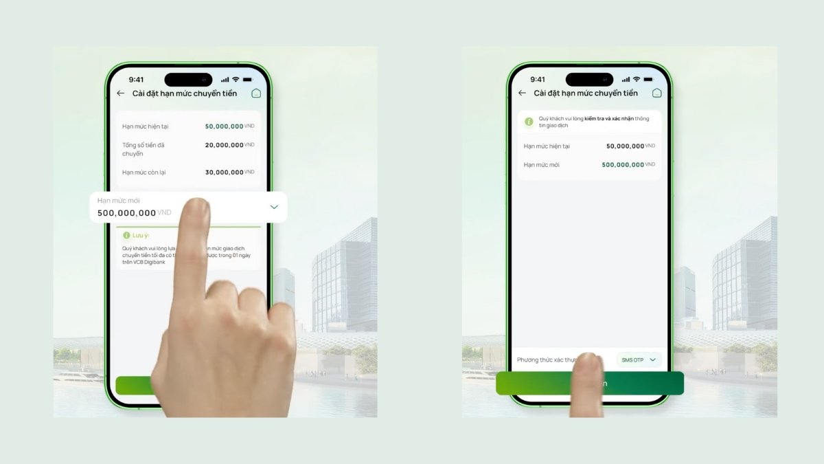 Cách nâng hạn mức chuyển tiền Vietcombank bước 3