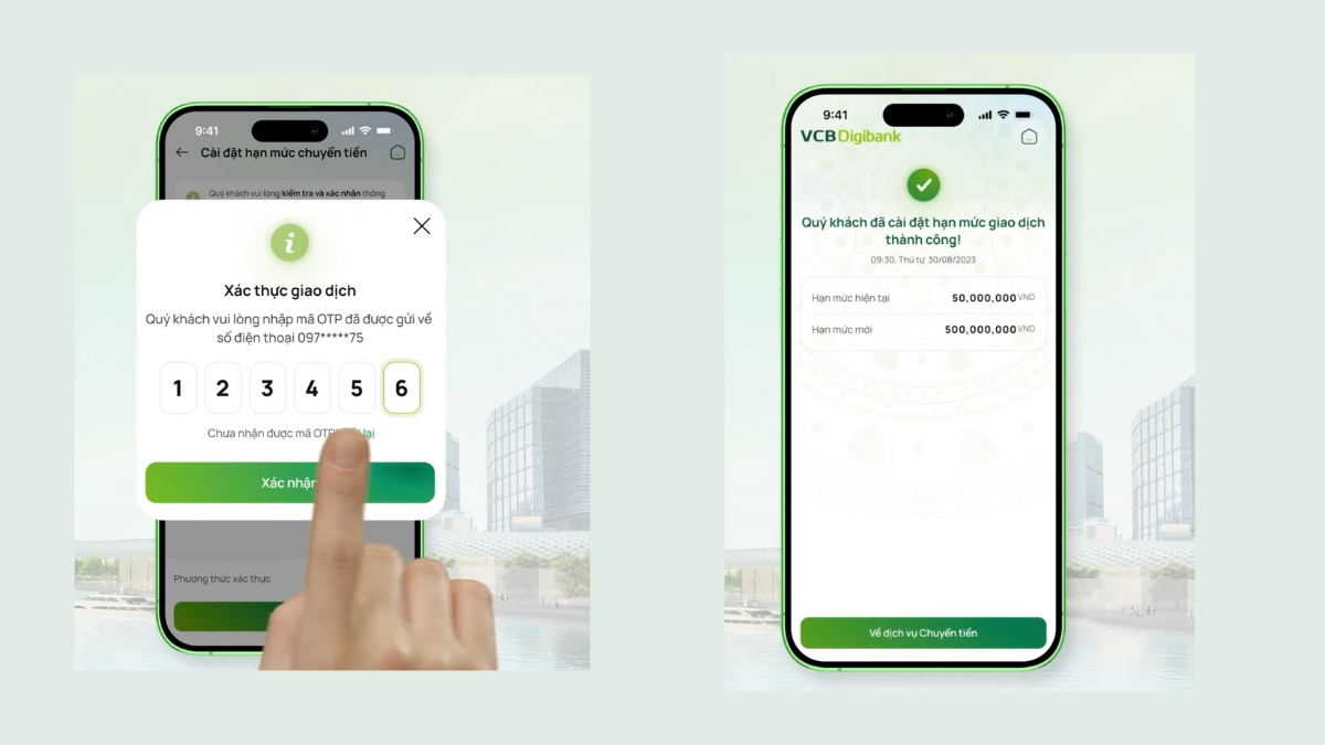 Cách nâng hạn mức chuyển tiền Vietcombank bước 4