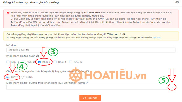 Hướng dẫn đăng ký học mô đun 4 đại trà