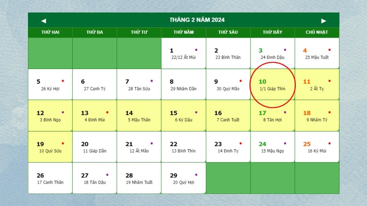 Tháng 1 có bao nhiêu ngày Dương lịch 2024
