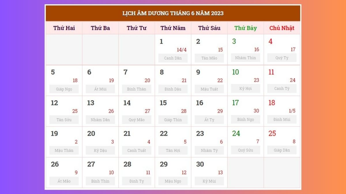 Tháng 6 có bao nhiêu ngày âm?