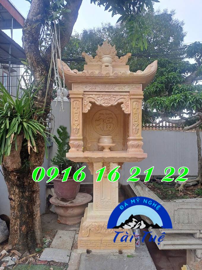 Mẫu cây hương thờ ngoài trời bằng đá vàng 2 tầng