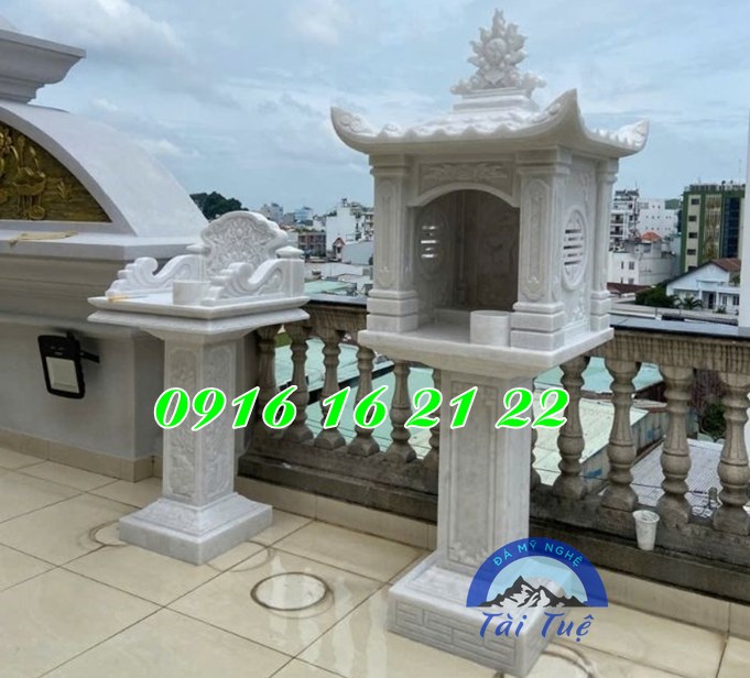 Mẫu cây hương thờ ngoài trời bằng đá trắng 1 mái
