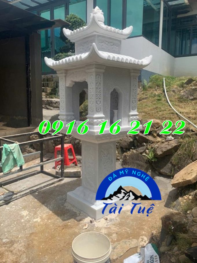 Mẫu cây hương thờ ngoài trời bằng đá trắng 2 mái