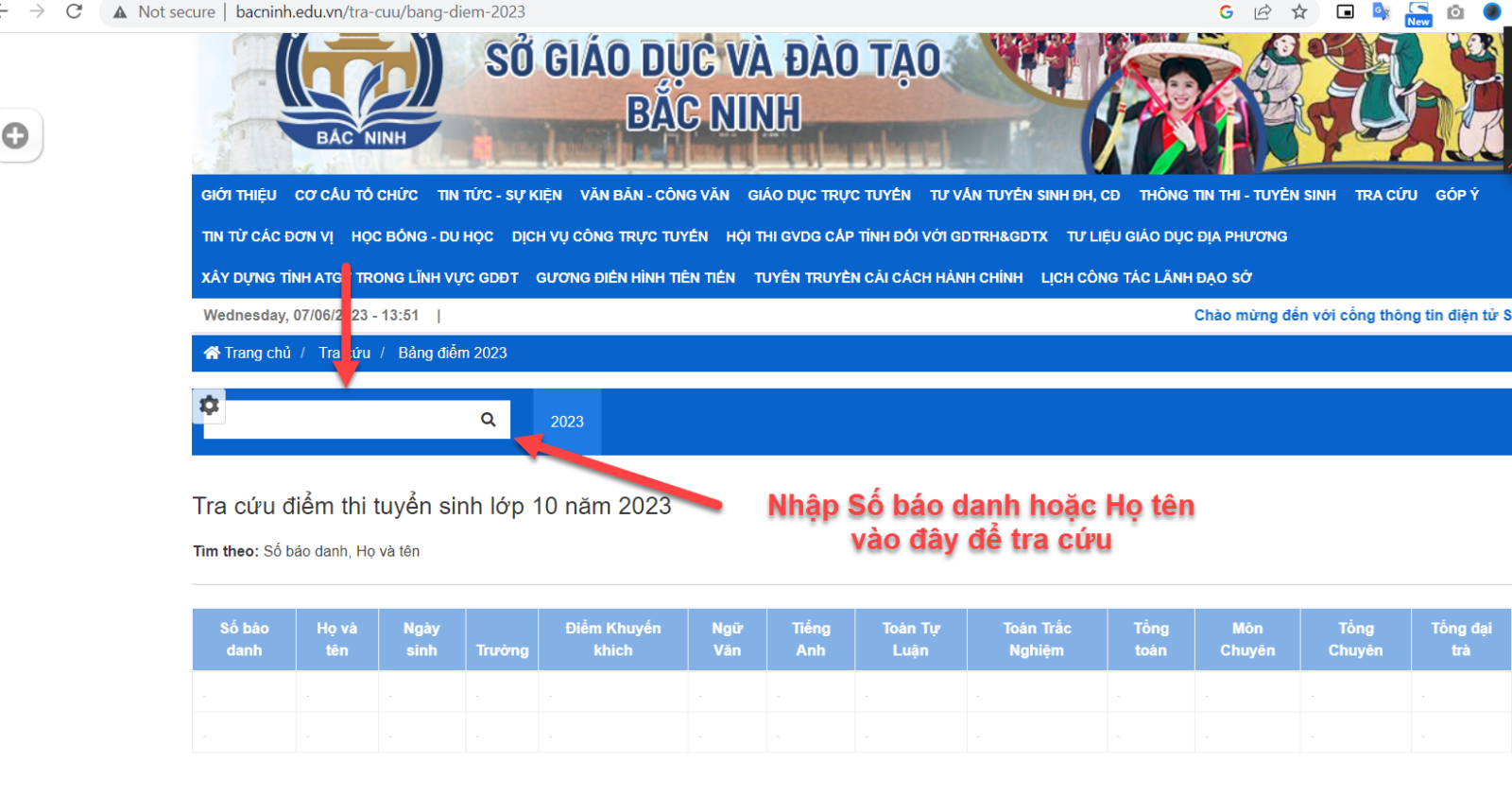 tra cuu diem thi tuyen sinh lop 10 tay ninh 1
