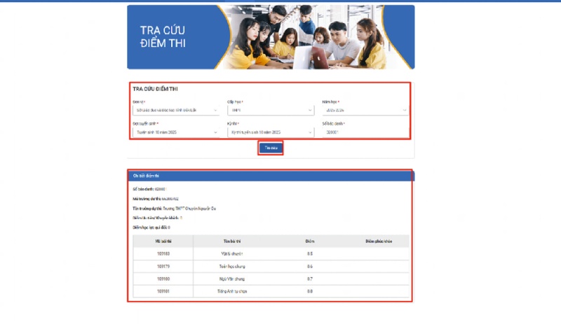 Hướng dẫn điền thông tin tra cứu điểm tuyển sinh lớp 10 Thanh Hóa