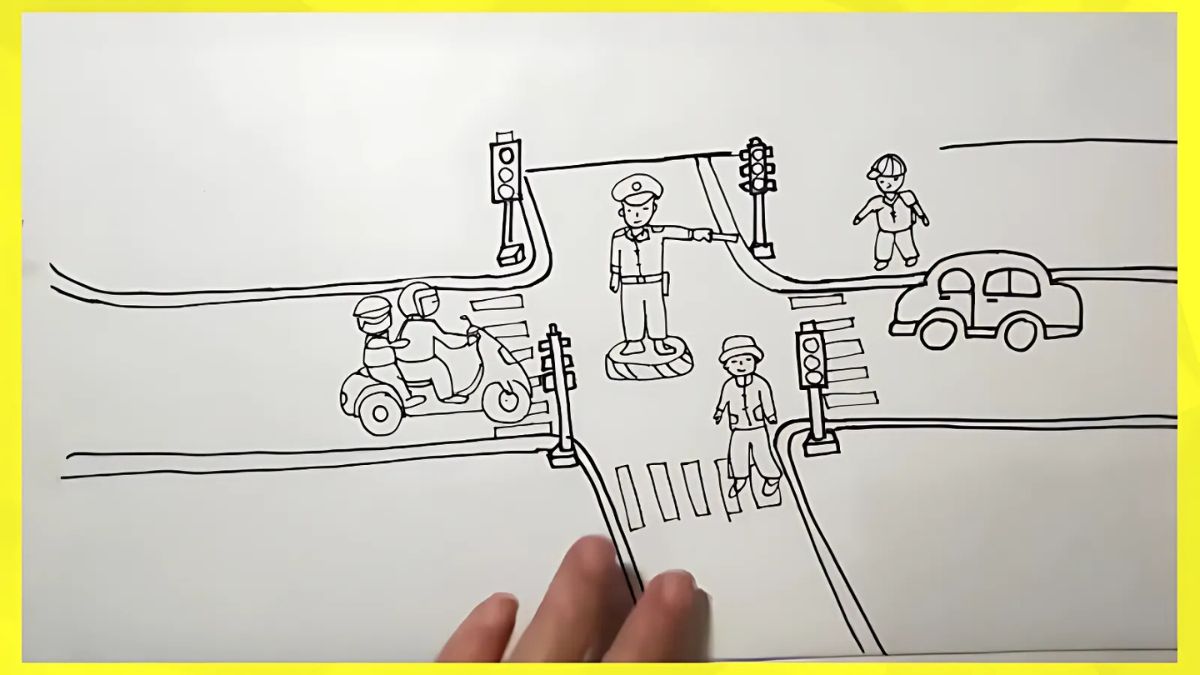 Cách vẽ tranh đề tài an toàn giao thông bước 3