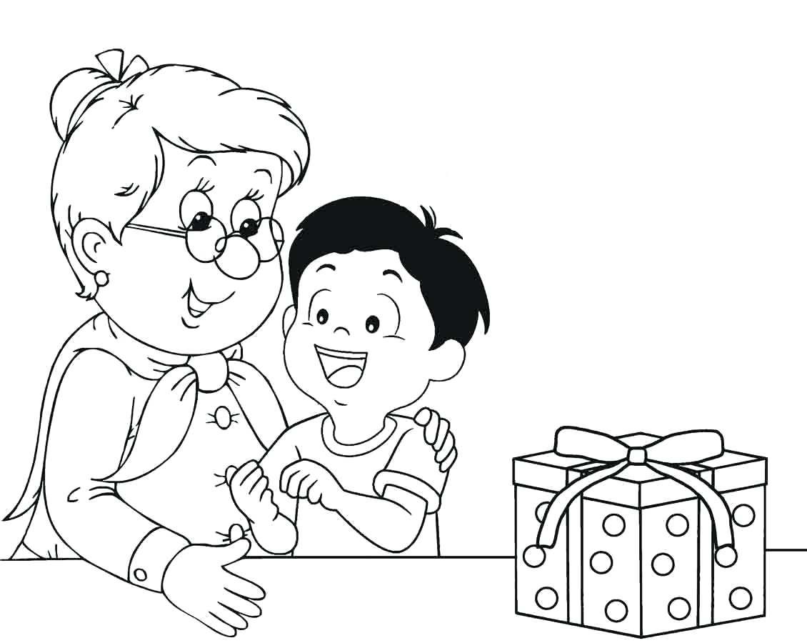 Tranh tô màu bé tặng hoa cho bà