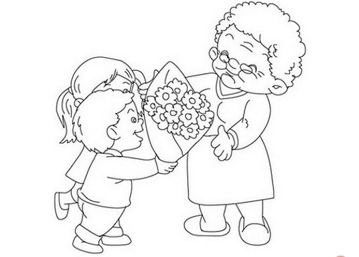 Tranh tô màu bé tặng hoa cho mẹ 8/3