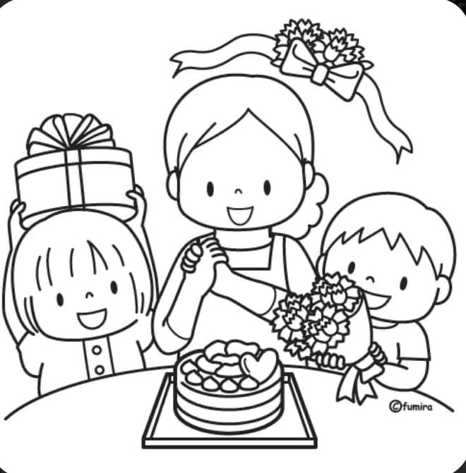 Mẫu tranh tô màu bé làm bưu thiếp tặng mẹ 8/3