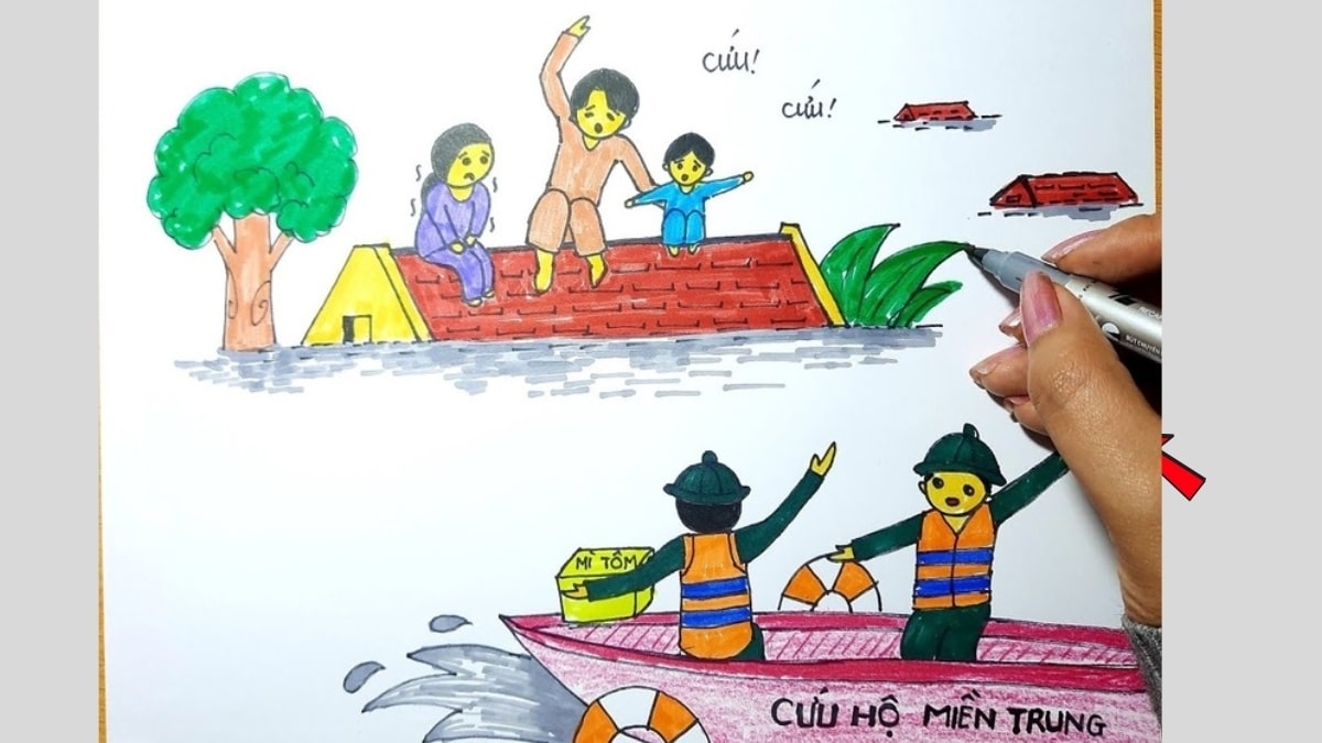 Tranh vẽ chú bộ đội đang vẫy tay ra hiệu