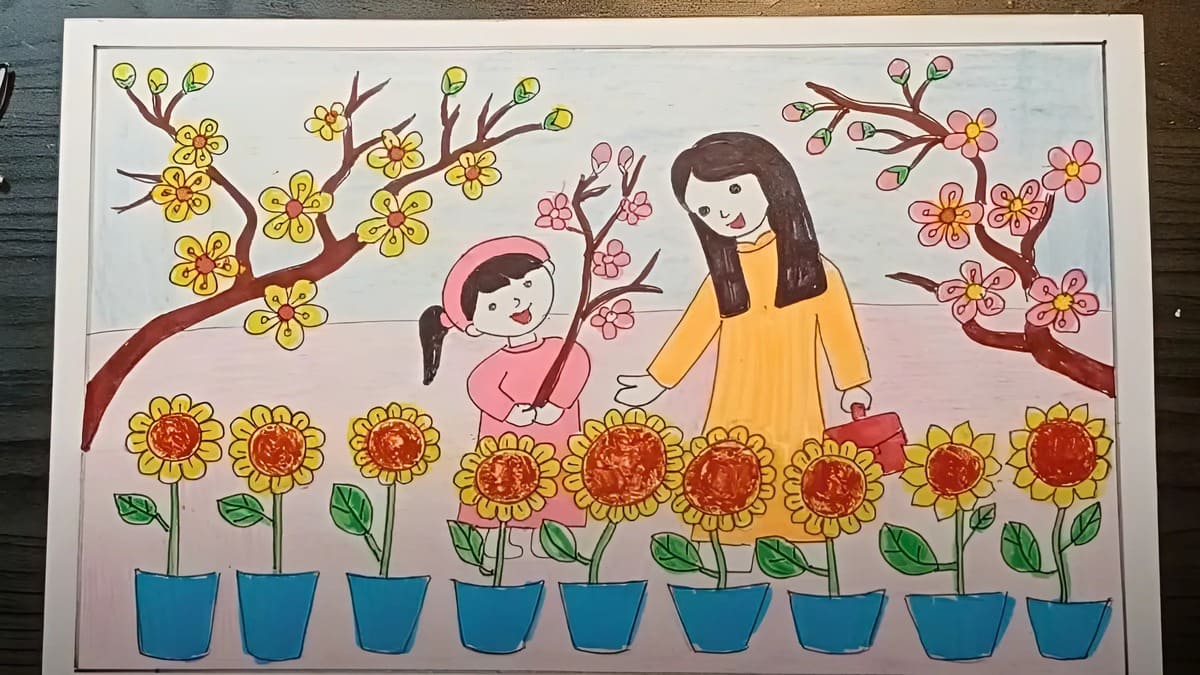 Hướng dẫn vẽ tranh ngày Tết bước 3