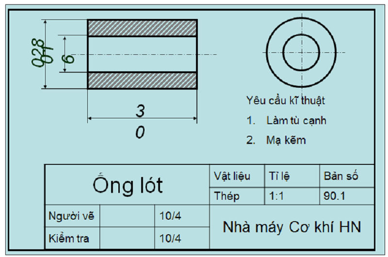 Bản vẽ chi tiết ống lót