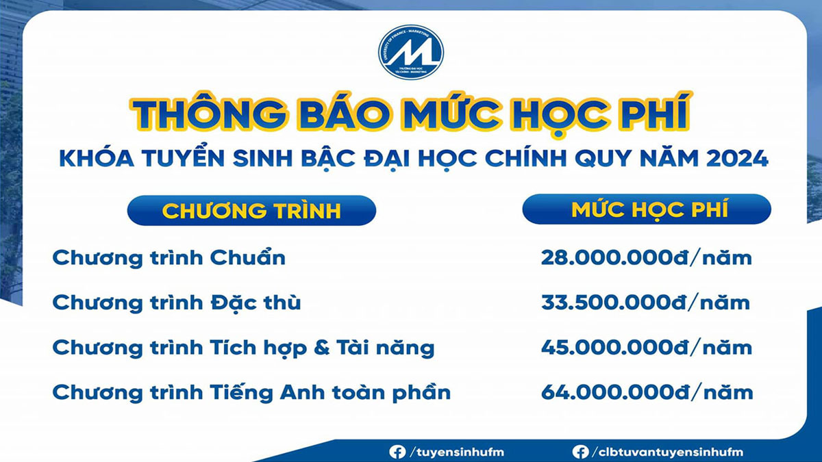 Học phí UFM bậc Đại học chương trình chuẩn