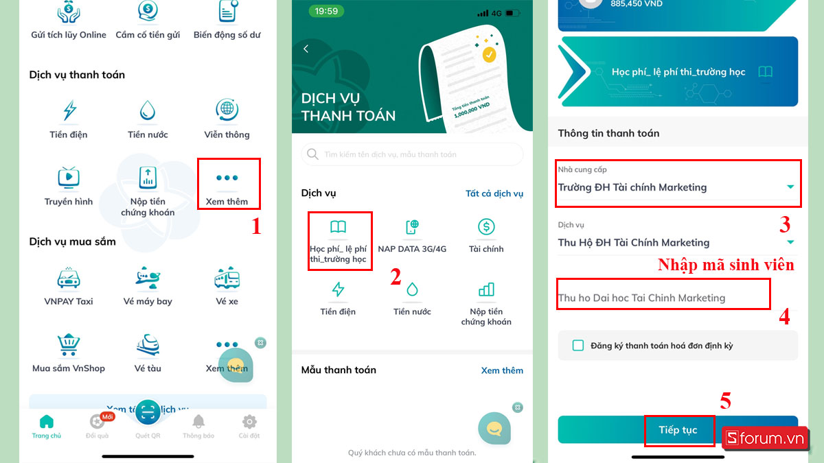 Đóng học phí UFM qua tài khoản BIDV