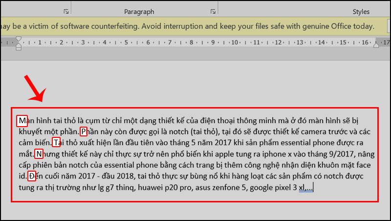 Điều chỉnh đoạn văn bản viết hoa sau dấu chấm