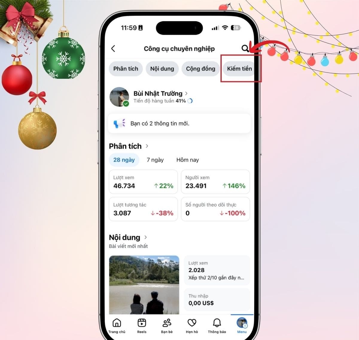 Truy cập và kiểm tra mục kiếm tiền