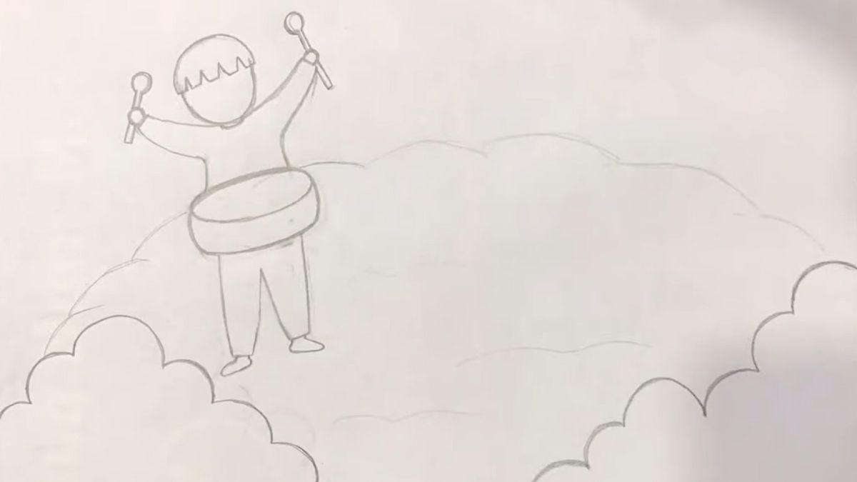 Các bước vẽ tranh lễ hội bước 3 phác thảo tranh vẽ