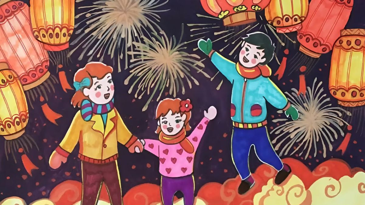 Vẽ tranh lễ hội hoa đăng thả đèn trời