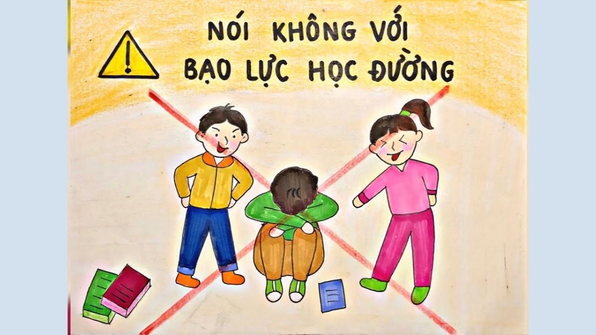 Hướng dẫn vẽ tranh bạo lực học đường bước 3