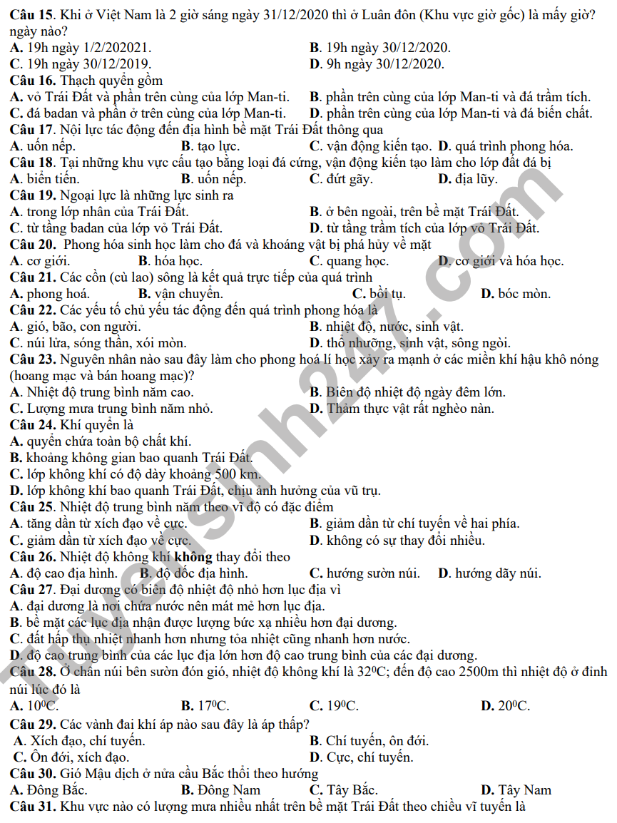 De cuong mon Dia on tap ki 1 lop 10 THPT Yen Hoa, Ha Noi 2022