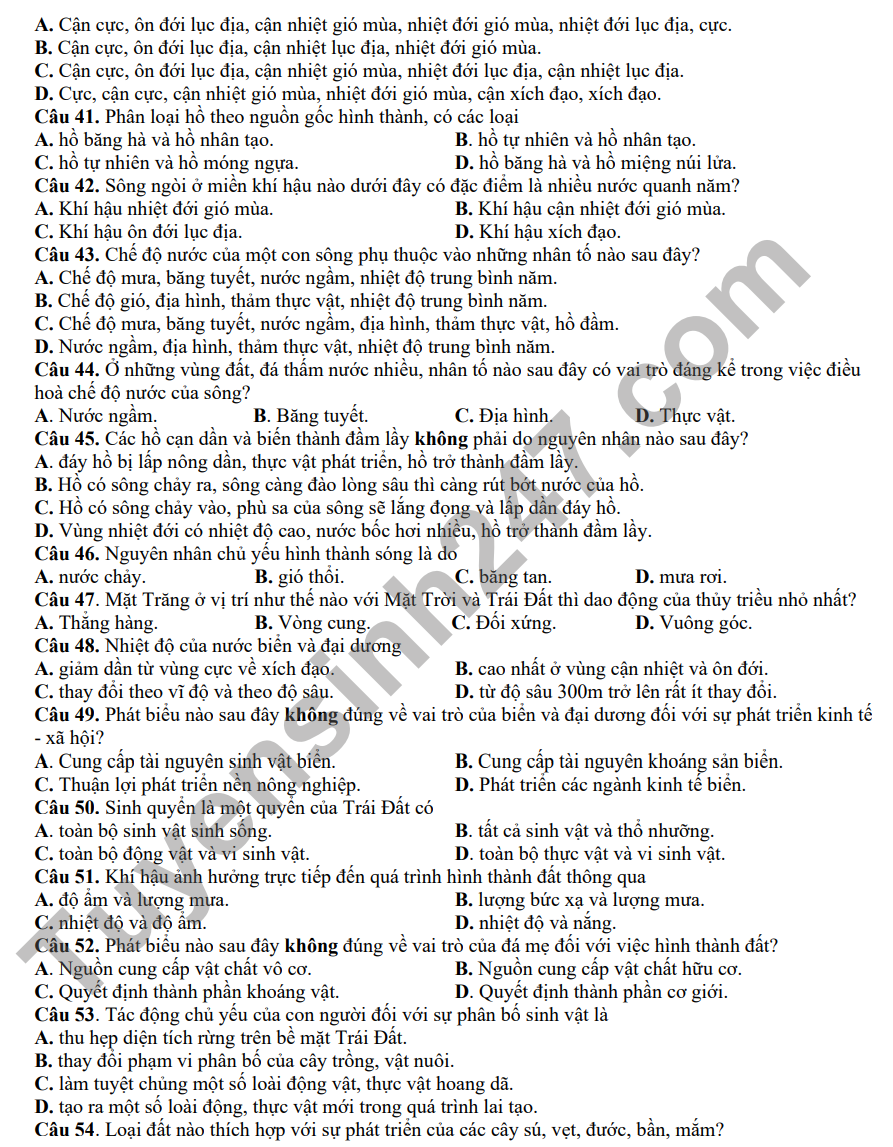 De cuong mon Dia on tap ki 1 lop 10 THPT Yen Hoa, Ha Noi 2022