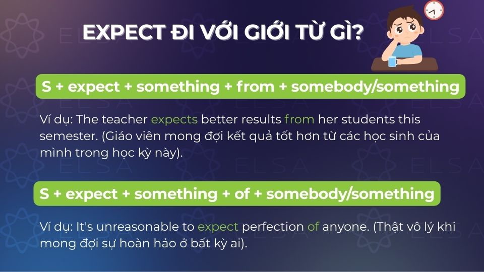 Động từ expect thường kết hợp với hai giới từ chính là from và of