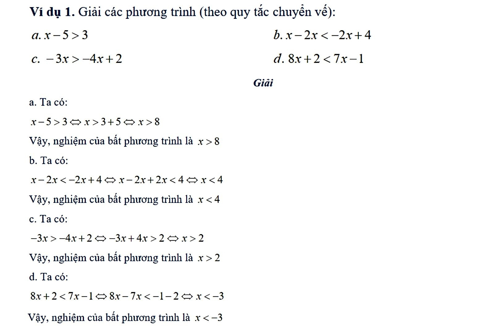 Ví dụ 1 - Giải phương trình theo quy tắc chuyển vế