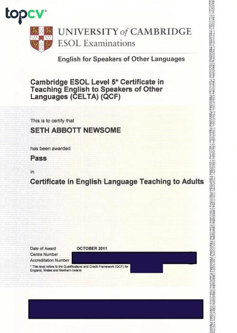 Chứng chỉ Celta do Cambridge University cấp