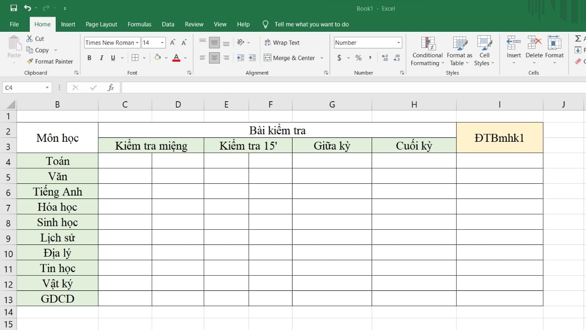 Cách tính điểm trung bình môn bằng Excel