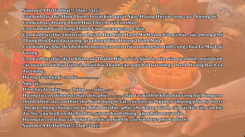 Nghi thức cúng trả lễ tại chùa với mâm lễ trang nghiêm.