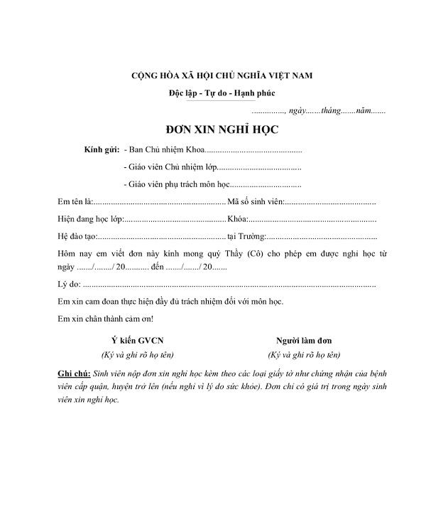 Mẫu đơn xin nghỉ học chuẩn nhất cho học sinh, sinh viên - Ảnh 2