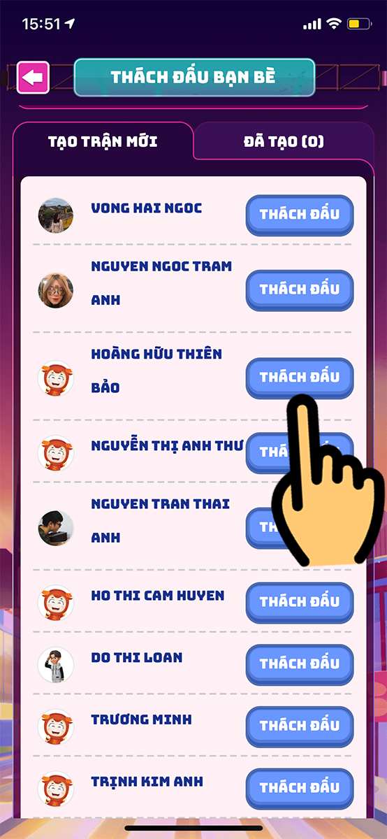 Chọn bạn bè muốn chơi