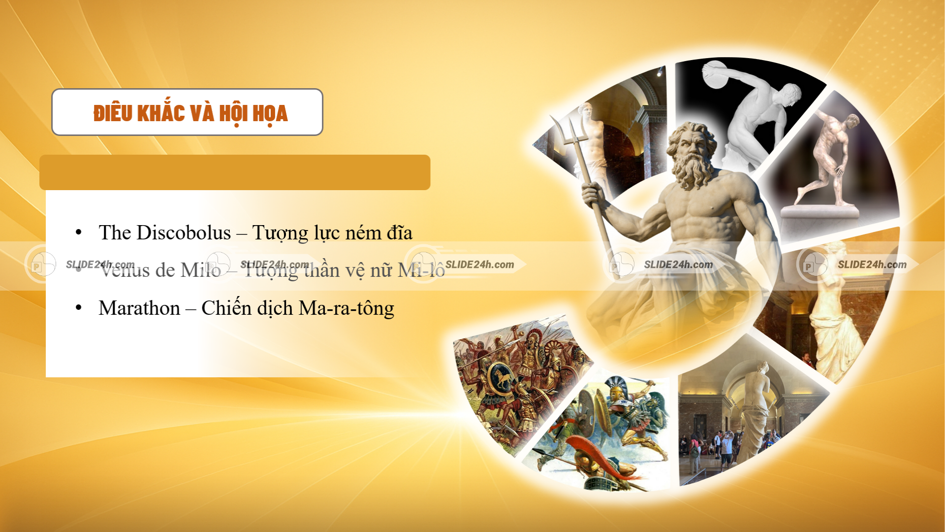 điêu khắc và hội họa hy lạp cổ đại với tượng discus venus de milo marathon