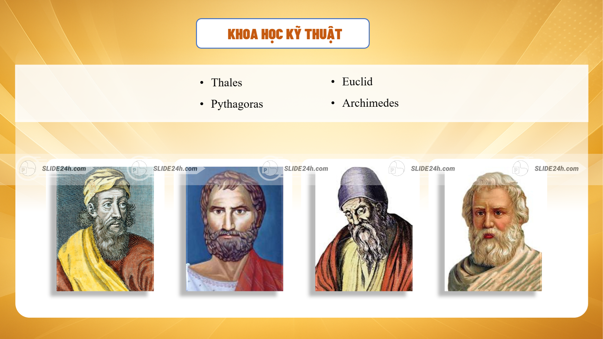 khoa học kỹ thuật hy lạp cổ đại với thales pythagoras euclid archimedes