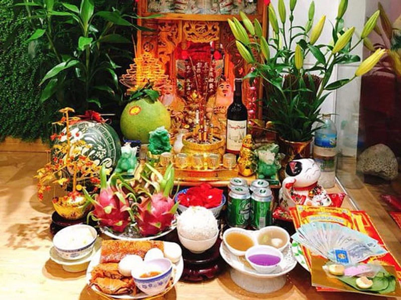Mâm cúng thần tài ông địa chuẩn phong thủy việt nam