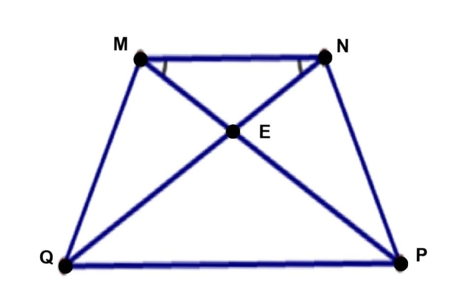Cho hình thang MNPQ (MN // PQ) có N M P ^ = M N Q ^ , E là giao điểm của MP và NQ. Chứng minh hình thang MNPQ là hình thang cân.