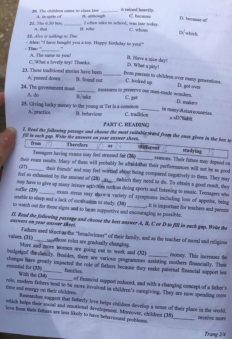 Đề thi vào 10 môn Anh Thanh Hóa 2023