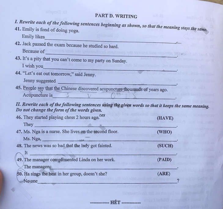 Đáp án đề thi vào 10 chuyên Lam Sơn Thanh Hóa môn Anh 2023