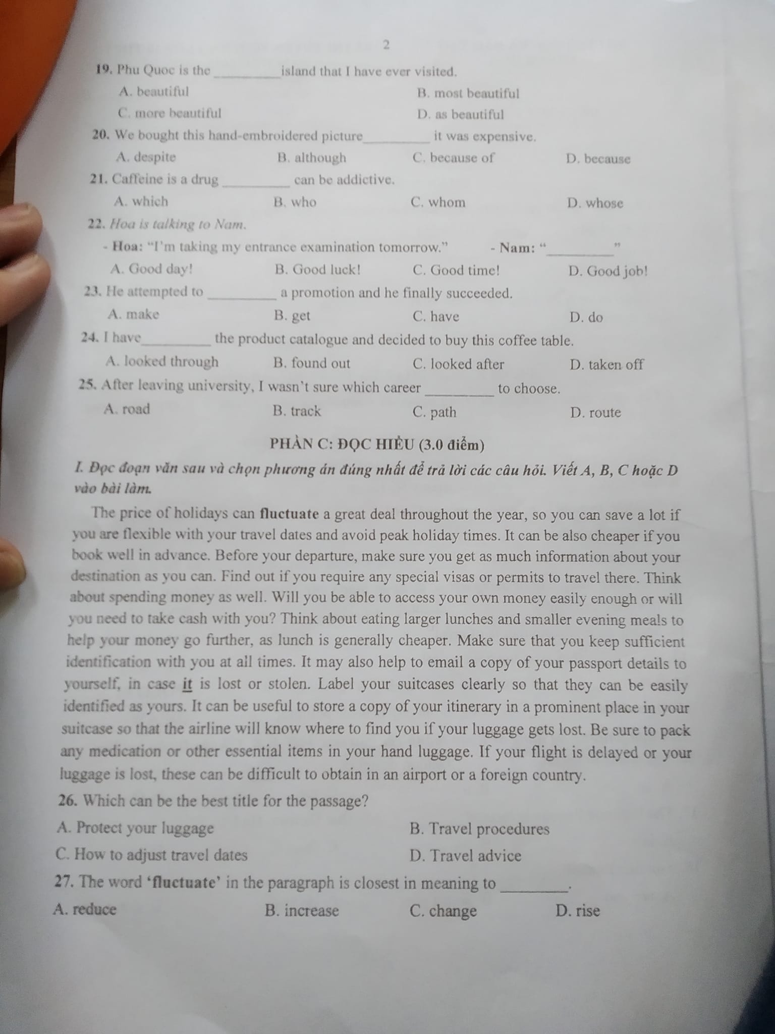 Đề thi môn Tiếng Anh vào lớp 10 Thanh Hóa năm 2022 đầy đủ nhất 2