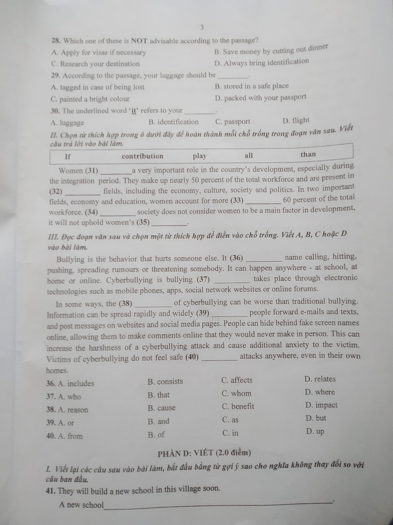 Đề thi môn Tiếng Anh vào lớp 10 Thanh Hóa năm 2022 đầy đủ nhất 3